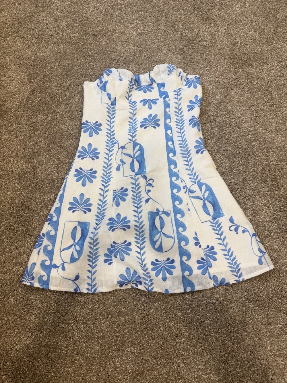 Peppermayo Tayla Linen Mini Dress Strapless Blue White Print XS - Picture 3 of 5